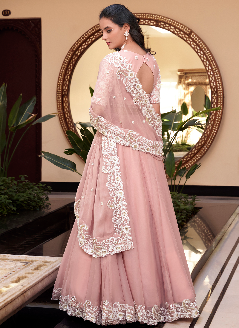 Wedding Wear Silk Light Pink Thread Sequence Work Lehenga Choli