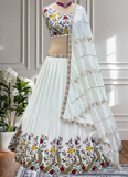 White Chinon Silk Floral Embroidered Lehenga Choli With Dupatta