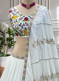 White Chinon Silk Floral Embroidered Lehenga Choli With Dupatta