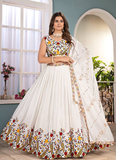 White Chinon Silk Floral Embroidered Lehenga Choli With Dupatta