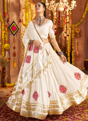 White Thread Real Mirror Viscose Rayon Trending Navratri Ghagra Choli