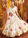 White Thread Real Mirror Viscose Rayon Trending Navratri Ghagra Choli