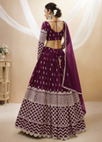 Wine Zari Embroidered Georgette Lehenga Choli For Sangeet