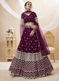 Wine Zari Embroidered Georgette Lehenga Choli For Sangeet