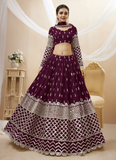 Wine Zari Embroidered Georgette Lehenga Choli For Sangeet