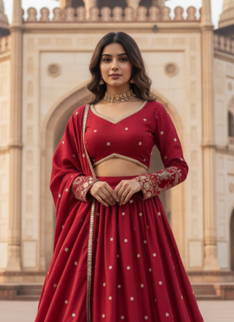 Wonderful Maroon Japan Satin Sequence Embroidered Work Lehenga Choli