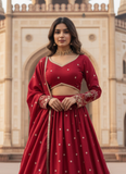 Wonderful Maroon Japan Satin Sequence Embroidered Work Lehenga Choli