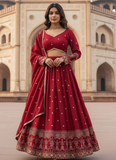 Wonderful Maroon Japan Satin Sequence Embroidered Work Lehenga Choli
