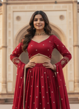 Wonderful Maroon Japan Satin Sequence Embroidered Work Lehenga Choli