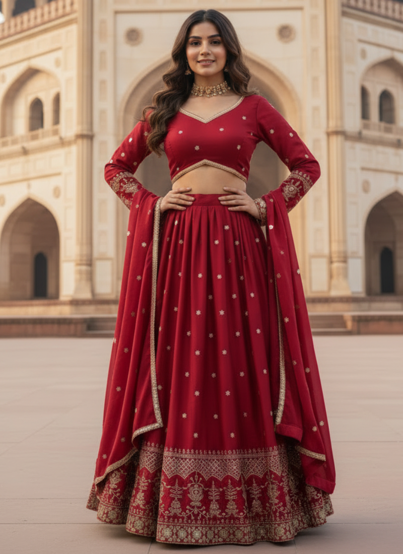 Wonderful Maroon Japan Satin Sequence Embroidered Work Lehenga Choli
