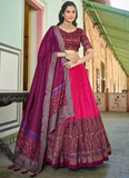 Wonderful Tussar Silk Foil Printed Pink Lehenga Choli For Wedding