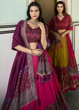 Wonderful Tussar Silk Foil Printed Pink Lehenga Choli For Wedding