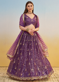 Wonderful Zari Sequence Embroidery Work Dark Purple Net Lehenga Choli