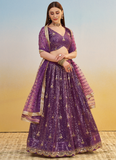 Wonderful Zari Sequence Embroidery Work Dark Purple Net Lehenga Choli