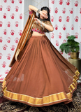 Wonderful Zari Weaving Work Chanderi Brown Chaniya Choli For Navratri