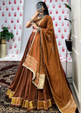 Wonderful Zari Weaving Work Chanderi Brown Chaniya Choli For Navratri