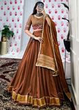Wonderful Zari Weaving Work Chanderi Brown Chaniya Choli For Navratri