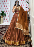 Wonderful Zari Weaving Work Chanderi Brown Chaniya Choli For Navratri