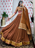 Wonderful Zari Weaving Work Chanderi Brown Chaniya Choli For Navratri