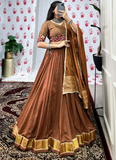 Wonderful Zari Weaving Work Chanderi Brown Chaniya Choli For Navratri