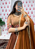 Wonderful Zari Weaving Work Chanderi Brown Chaniya Choli For Navratri