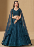 Wonderful Georgette Sequence Work Teal Blue Lehenga Choli For Women