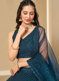 Wonderful Georgette Sequence Work Teal Blue Lehenga Choli For Women