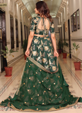 Zari Embroidered Art Silk Bottle Green Mehndi Wear Lehenga Choli Set