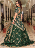 Zari Embroidered Art Silk Bottle Green Mehndi Wear Lehenga Choli Set