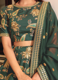 Zari Embroidered Art Silk Bottle Green Mehndi Wear Lehenga Choli Set