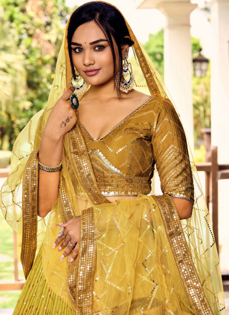 Zari Embroidered Chinon Silk Haldi Special Yellow Lehenga Choli