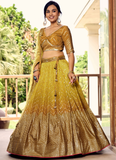 Zari Embroidered Chinon Silk Haldi Special Yellow Lehenga Choli