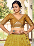 Zari Embroidered Chinon Silk Haldi Special Yellow Lehenga Choli