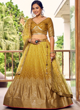 Zari Embroidered Chinon Silk Haldi Special Yellow Lehenga Choli