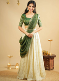Zari Embroidered Crepe Silk Off White Lehenga With Shimmer Silk Blouse