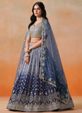 Zari Embroidered Georgette Bridesmaid Navy Blue Shaded Lehenga Choli