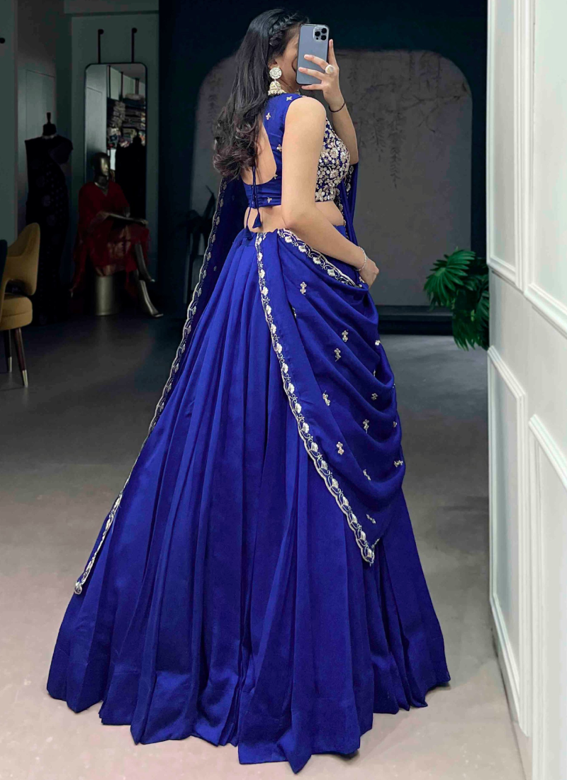 Zari Embroidered Kashmiri Silk Royal Blue Festival Wear Lehenga Choli