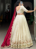 Zari Embroidered Vichitra Silk Off White Wedding Wear Lehenga Choli