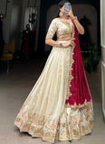 Zari Embroidered Vichitra Silk Off White Wedding Wear Lehenga Choli