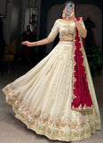 Zari Embroidered Vichitra Silk Off White Wedding Wear Lehenga Choli