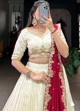 Zari Embroidered Vichitra Silk Off White Wedding Wear Lehenga Choli