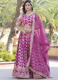 Zari Embroidered Viscose Jacquard Magenta Pink Lehenga Choli