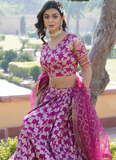 Zari Embroidered Viscose Jacquard Magenta Pink Lehenga Choli