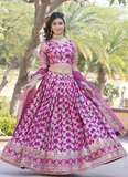 Zari Embroidered Viscose Jacquard Magenta Pink Lehenga Choli