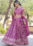 Zari Embroidered Viscose Jacquard Magenta Pink Lehenga Choli