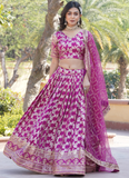 Zari Embroidered Viscose Jacquard Magenta Pink Lehenga Choli