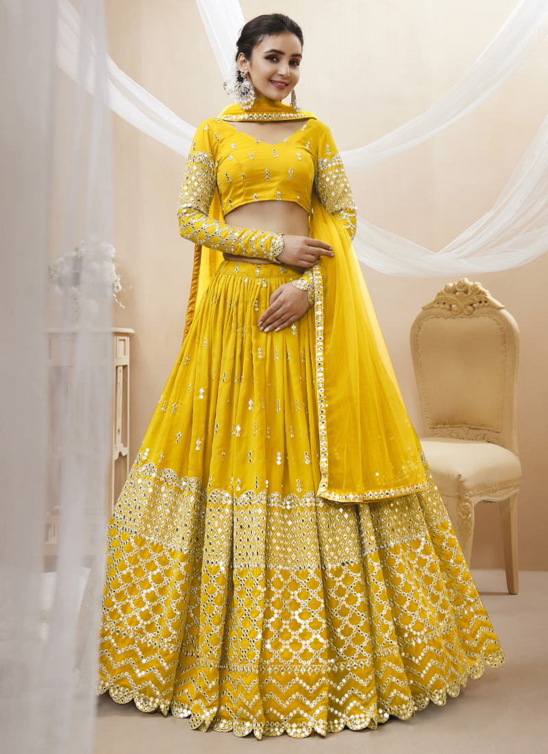 Zari Embroidered Work Georgette Haldi Special Lehenga Choli