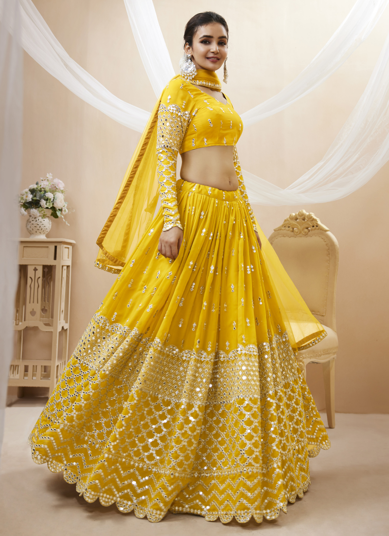 Zari Embroidered Work Georgette Haldi Special Lehenga Choli