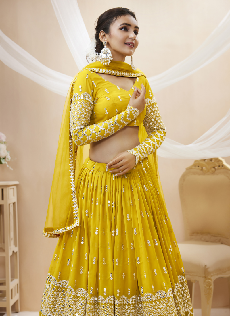 Zari Embroidered Work Georgette Haldi Special Lehenga Choli