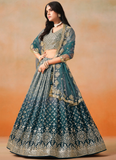 Zari Embroidery Georgette Dove Blue Lehenga Choli For Festivals